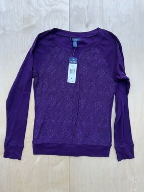 Chaps Women's Purple Lace-Front Long Sleeve